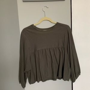Zara Olive Babydoll Peasant Shirt